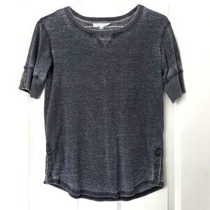 Jane + Delancey Dark Gray Grunge Top w Button Detail on Short Sleeves